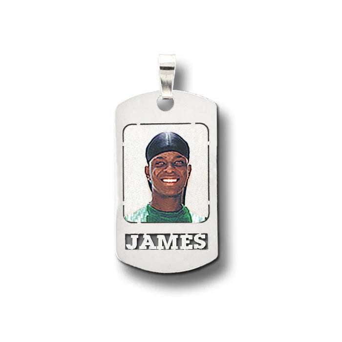 14K Gold Photo Pendant Dog Tag Personalized with the Name of your Choice.