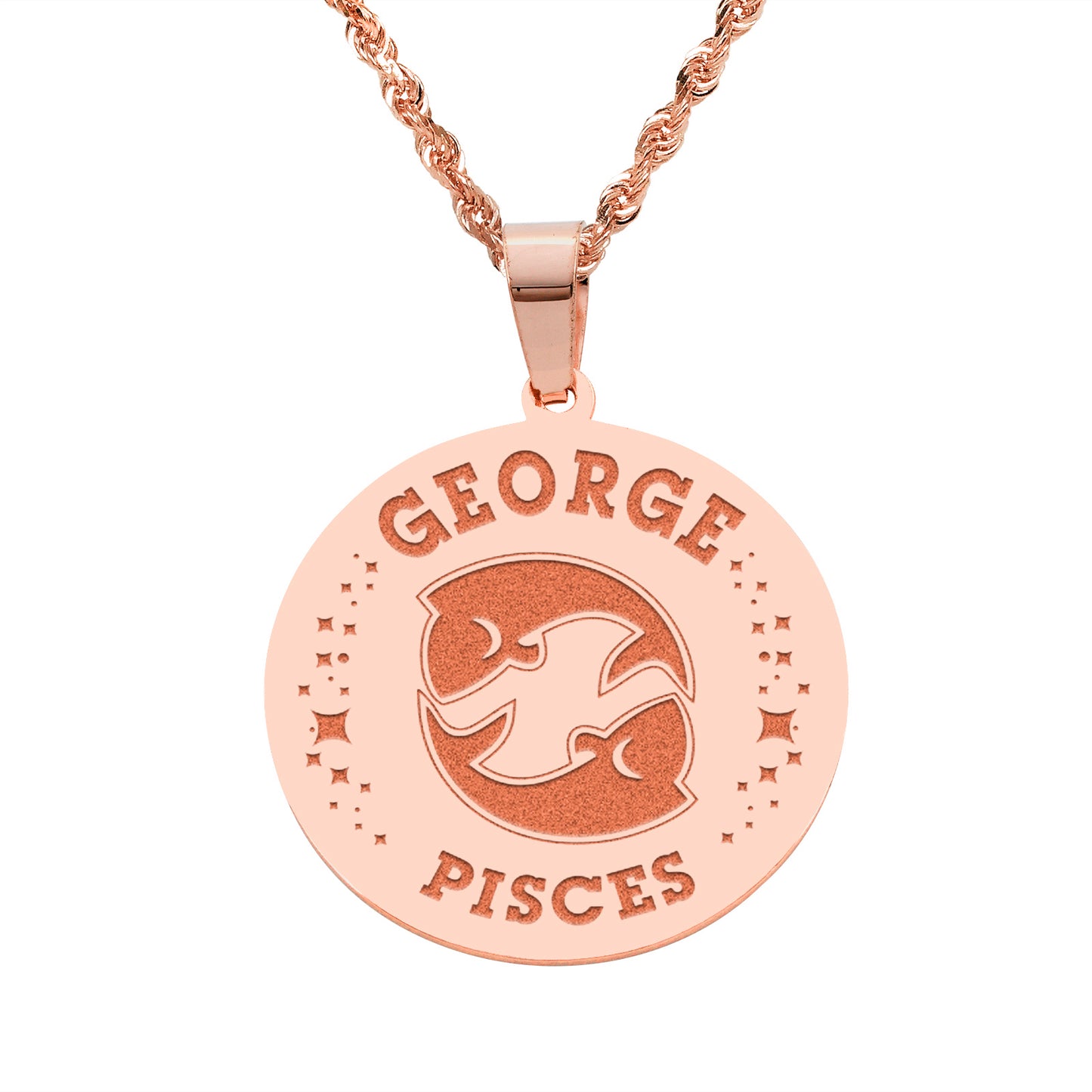 Zodiac Engraved Pendant with Customizable Name in High Polished 14K Gold | 0.75" Pisces