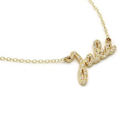 14kt. Gold and Diamonds Freestyle Script Name Necklace | Baby Size