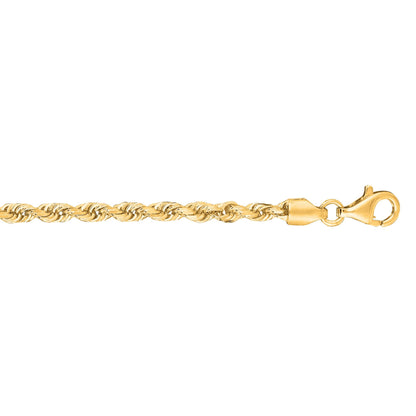 Gold Solid Diamond Cut Royal Rope Chain Necklace with Lobster Lock