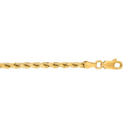 Gold Solid Diamond Cut Royal Rope Chain Necklace with Lobster Lock