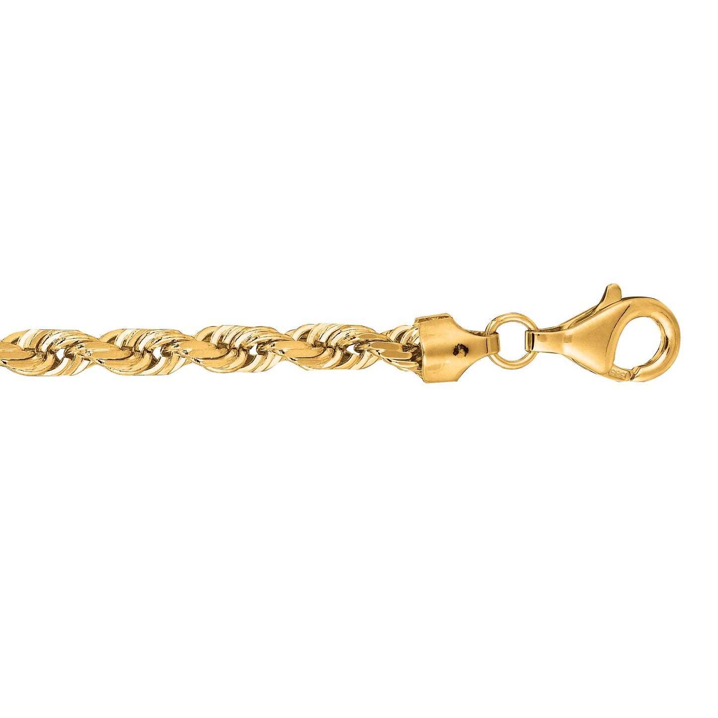 Gold Solid Diamond Cut Royal Rope Chain Necklace with Lobster Lock