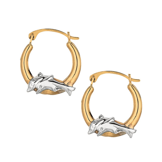 10K Two-tone Gold Dolphin Hoop Earring