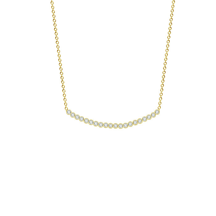 14K Gold and Diamonds Curved Bar Necklace | Available in 3 different sizes