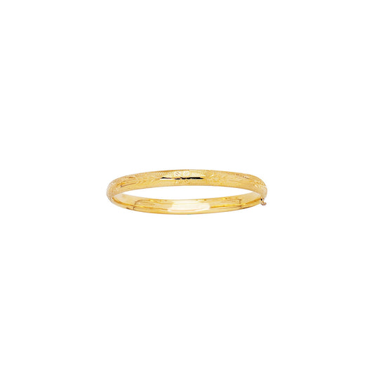 14K Yellow Gold Filigree Pattern & Florentine Finish Bangle | Children's Size Available