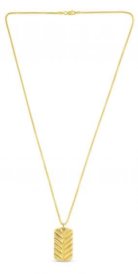 14K Gold Polished Dog Tag Pendant on Gold Round Box Chain