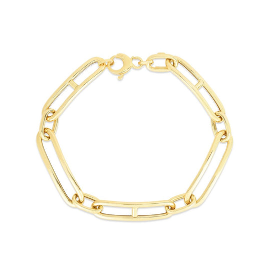 14K Gold Elongated Alternating Mariner Link Bracelet