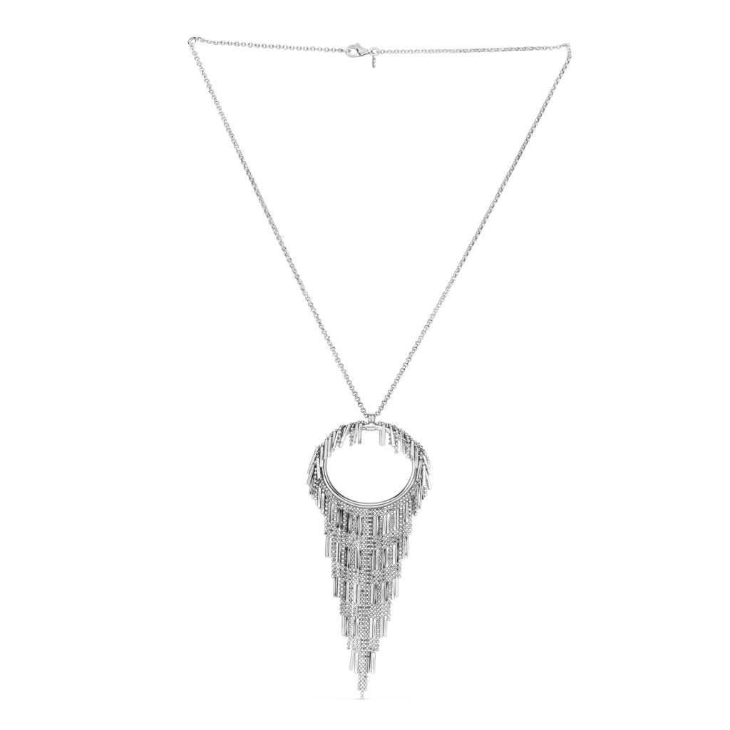 Sterling Silver Open Circle Drop Fringe Chandelier Necklace with Lobster Clasp