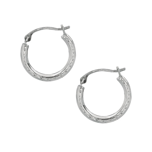 10K White Gold Mini Diamond Cut Hoop Earring