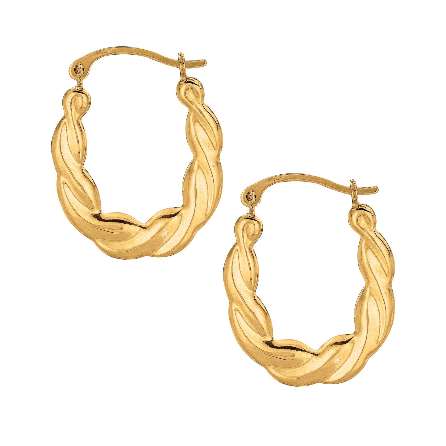 10K Yellow Gold Puffy Scalloped Oval Hoop Earring