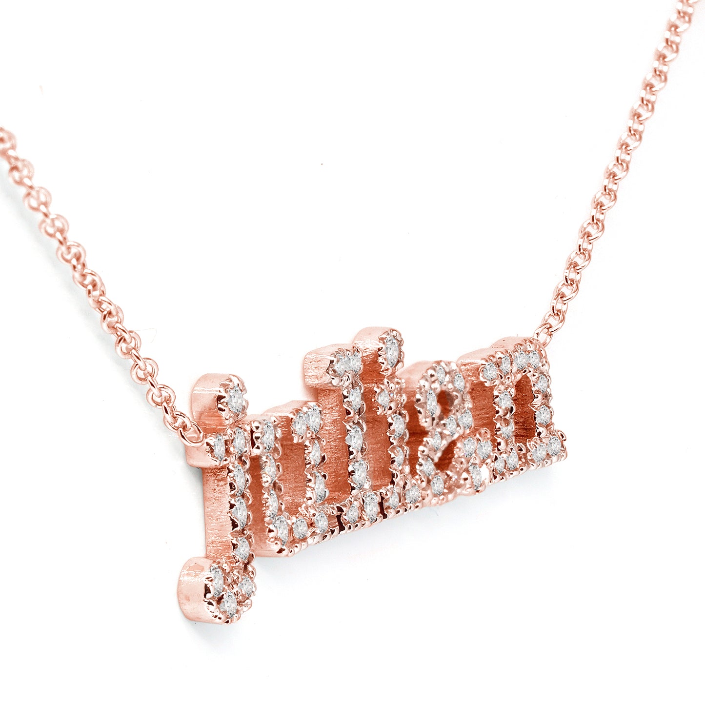 Personalized 14K Gold and Diamond Pave Name Necklace | Block Type