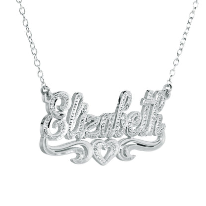 Custom Sterling Silver Nameplate Necklace Covered in Rhodium Sparkle