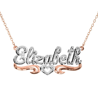 Custom Sterling Silver Nameplate Necklace Covered in Rhodium Sparkle