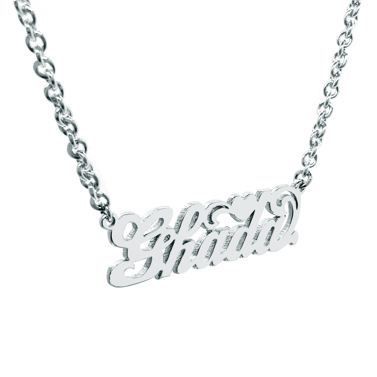 Solid Sterling Silver Heart Nameplate Necklace | High Polish