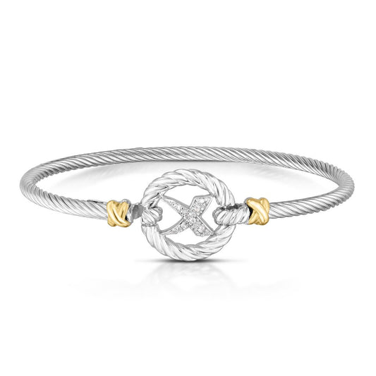 18K Gold & Sterling Silver Italian Cable 'X' Bangle