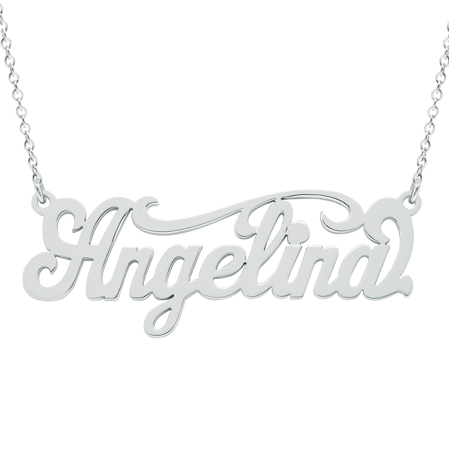 Fancy Script Nameplate Necklace with Accent Diamond option in High Polish 14K Gold