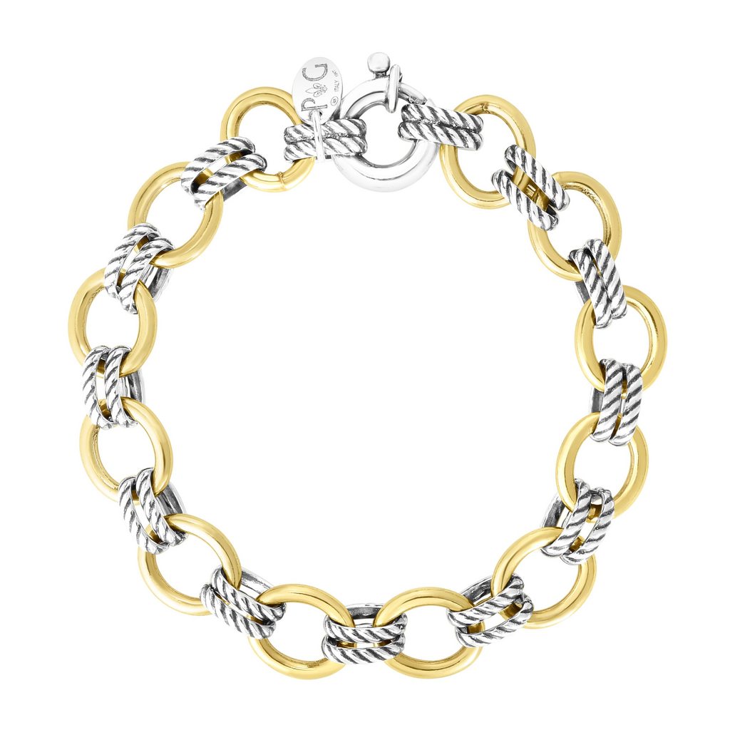 18K Gold & Sterling Silver Polished Bracelet with Spring Ring Clasp