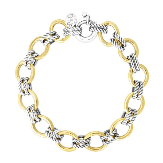 18K Gold & Sterling Silver Polished Bracelet with Spring Ring Clasp