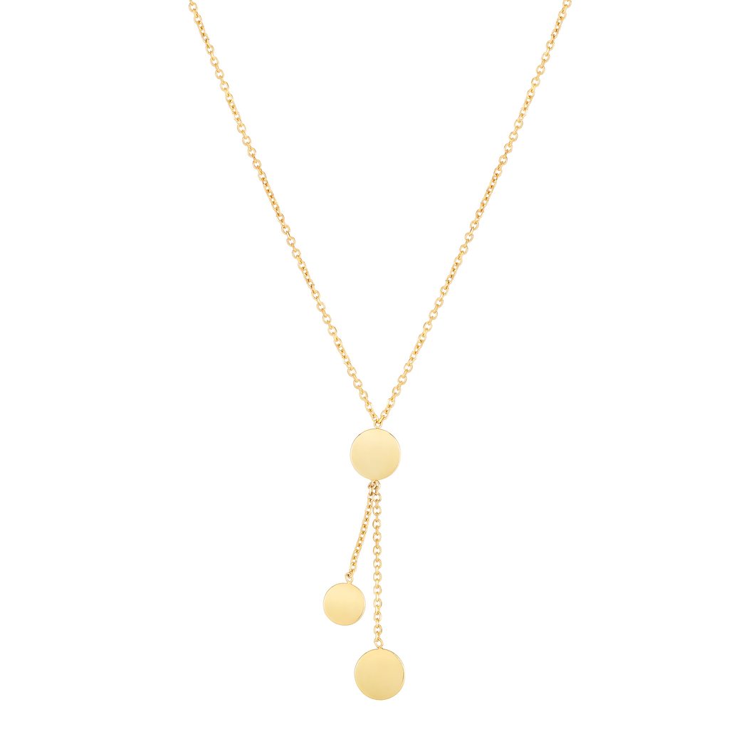 14K Gold Round Drop Tassle Necklace