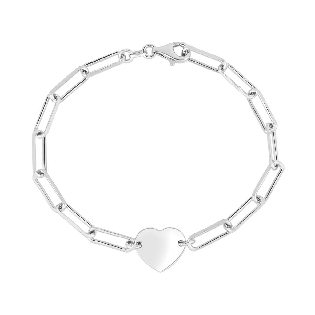 Sterling Silver Engravable Heart Paperclip Bracelet with Lobster Clasp