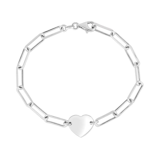 Sterling Silver Engravable Heart Paperclip Bracelet with Lobster Clasp