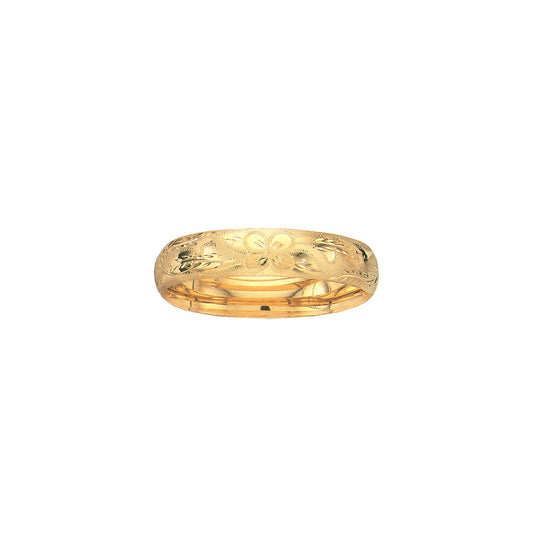 14K Yellow Gold Floral Design Bangle