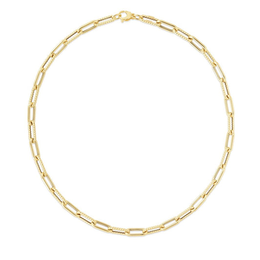 14K Gold Polished Alternate Paperclip Oval Link Necklace