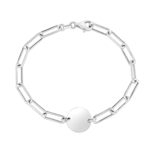 Sterling Silver Engravable Circle Paperclip Bracelet with Lobster Clasp