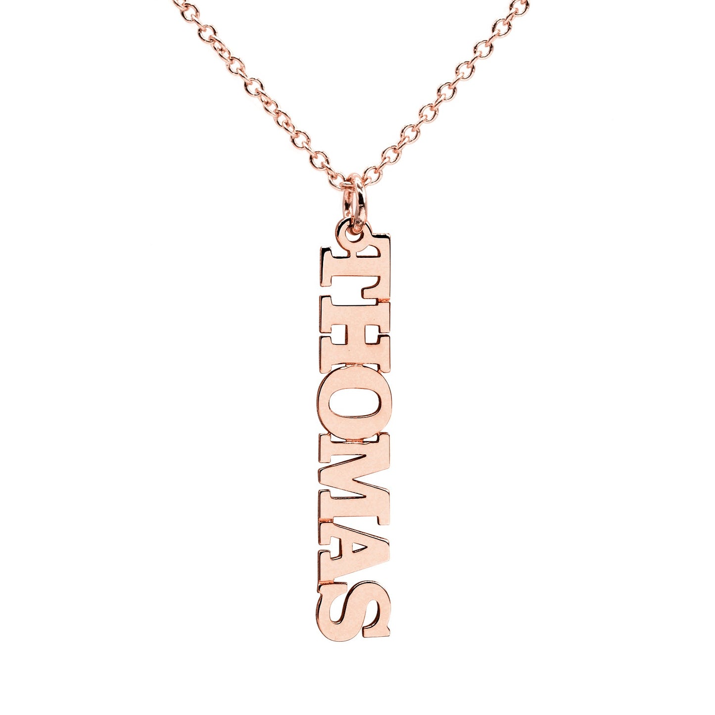 Personalized Sterling Silver Vertical Nameplate Pendant | Serif Text