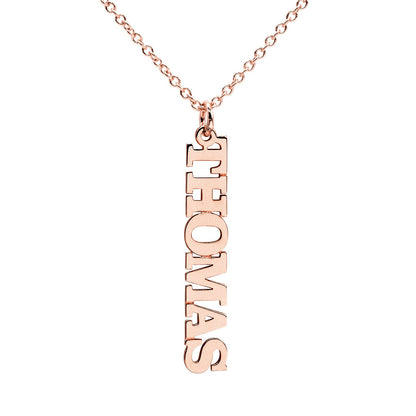 Personalized Sterling Silver Vertical Nameplate Pendant | Serif Text