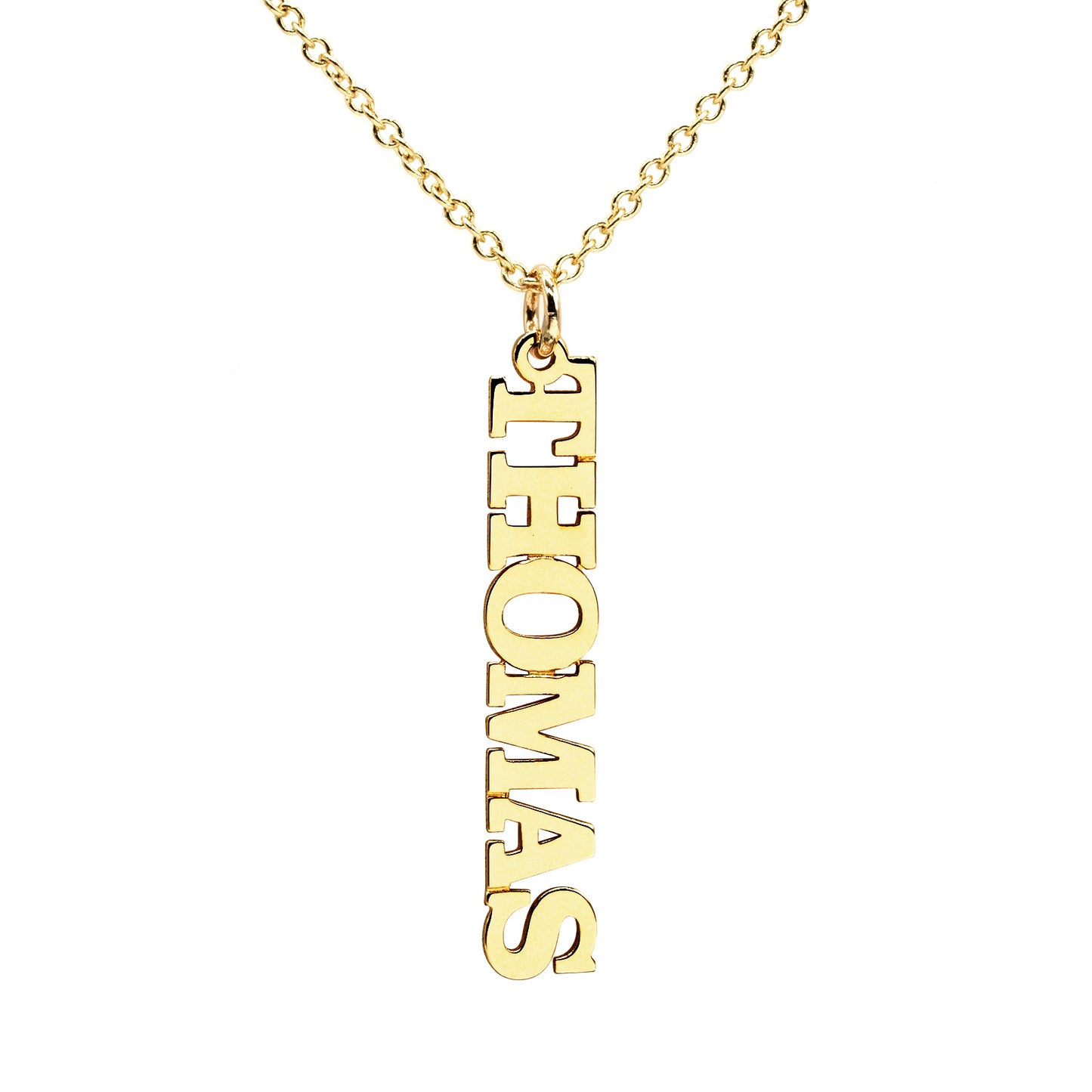 Personalized 14kt. Gold Vertical Nameplate Pendant | Serif Text