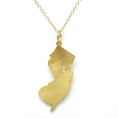 Custom State Pendant in 14K Gold and Diamond | Engravable