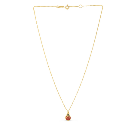 14K Gold Enamel Ladybug Pendant Charm Necklace