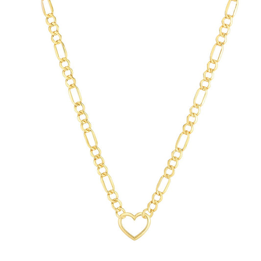 14K Gold Heart Figaro Chain Necklace