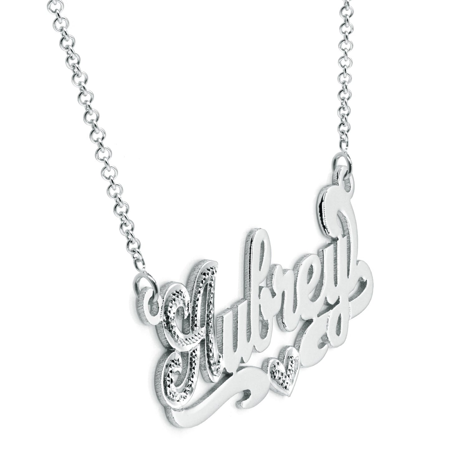 Nameplate with Sterling Silver and Rhodium Sparkle on First Letter | Script Text