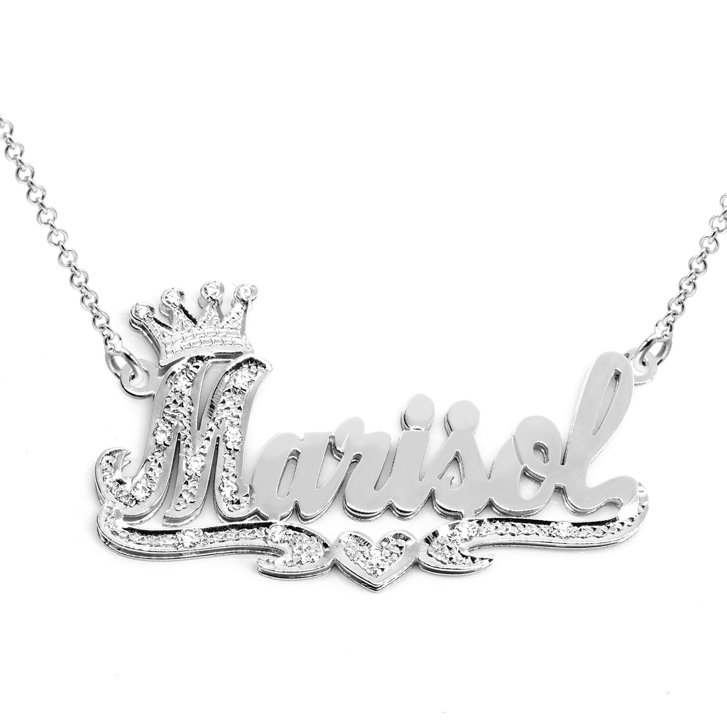 Custom 14K Gold and Diamonds Nameplate Necklace with Crown | Personalized