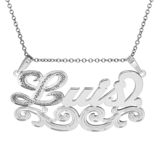 Name Plate Pendant with Fancy Filigree in Sterling Silver