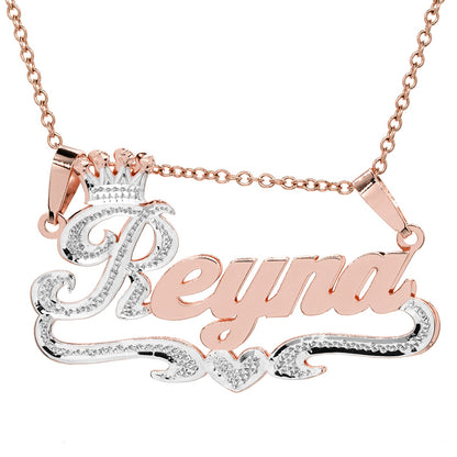 Custom Sterling Silver Nameplate Necklace with Crown | Double Bail