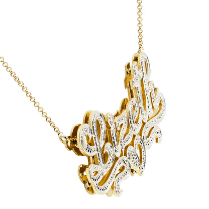 Custom 14K Gold Double Plate Name Necklace with Diamond Sparkle