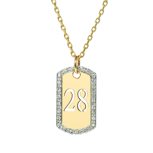 Diamonds Punch Out Dog Tag Pendant in 14K Gold | Numbers