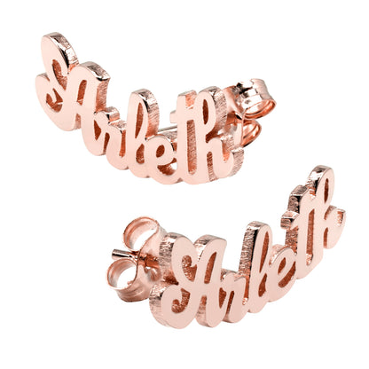 Customized Name Plate Stud Earrings in 14K Solid Gold