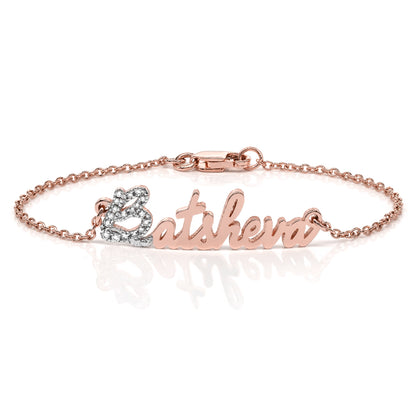 Custom Freestyle Script Name Bracelet with Diamonds and 14K Solid Gold