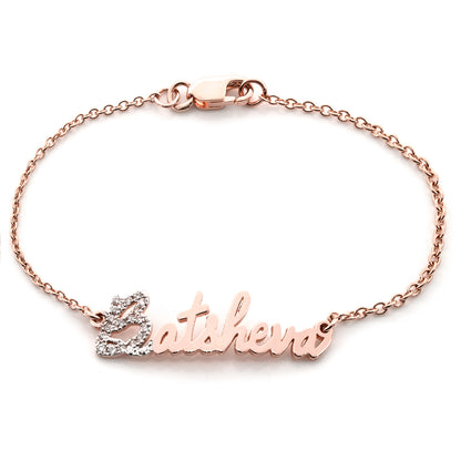 Custom Freestyle Script Name Bracelet with Diamonds and 14K Solid Gold