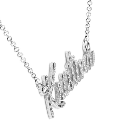 Custom Sterling Silver Freestyle Script Nameplate Necklace | Rhodium Sparkle!