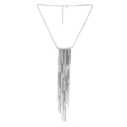 Sterling Silver Long Bar Fringe Necklace with Lobster Clasp