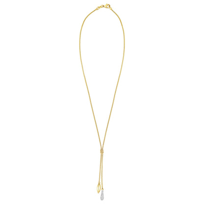 Two Tone 14K Gold and Diamonds Tear Drop and Popcorn Lariat Necklace with Lobster Clasp