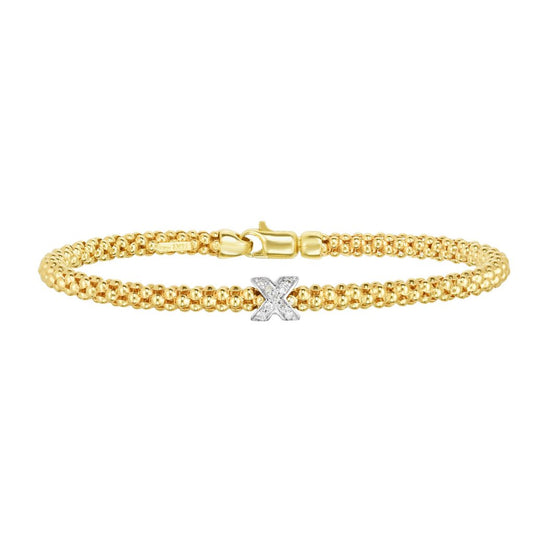 Diamonds and 14K Gold Polished Popcorn Center X Bangle