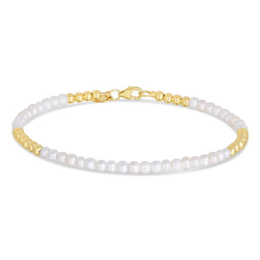 14K Gold & Freshwater Pearl Bead Alternating Bracelet