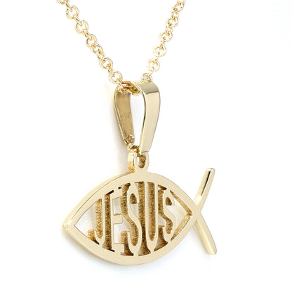 Jesus Fish Pendant in 14K Gold | Ichthys Charm