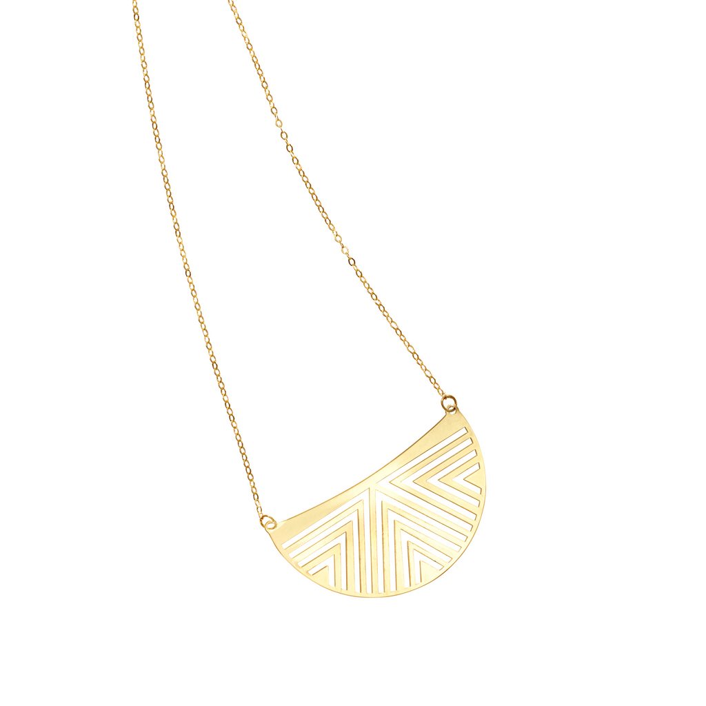 14K Gold Geometric Half Moon Charm Pendant Necklace